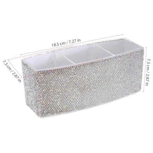 TEHAUX Bling Makeup Organizer for Vanity with 3 Compartments Rectangular Cosmetic Storage Box for Desk Makeup Brushes Lipsticks - Elegant Rhinestone Design 2.87 X 7.28 X 2.87 Inches