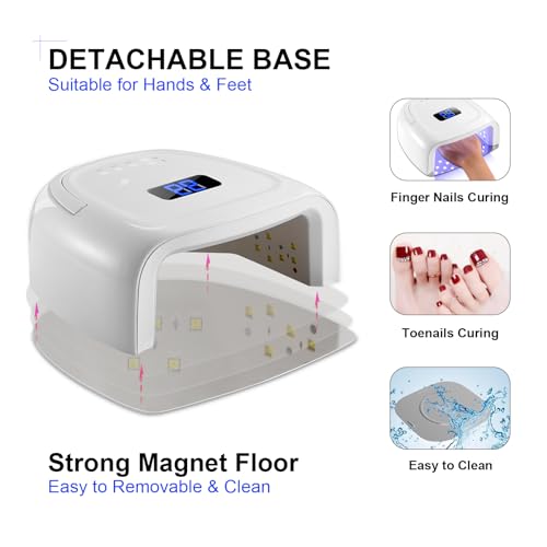 UV LED Nail Lamp,60W Professional Rechargeable UV LED Nail Dryer for Gel Nail Polish Dryer Fast Curing Lamp, 4 Timer Settings Gel Nail Lights for Auto Sensor Nail Machine (White)