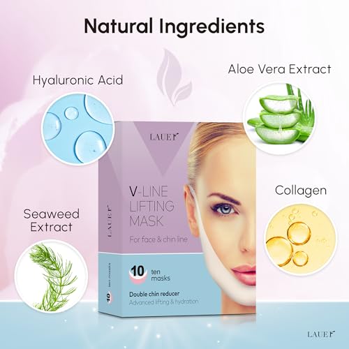 V Shaped Contouring Face Mask Line Shaping Lifting Belt Neck Reduction Jawline Lift Tape Enhancer Face Patch Firming Tightening Skin Chin Up Sculpting Collagen Mask Hyaluronic Acid Aloe Vera 10pcs