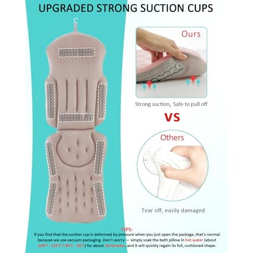 Full Body Bath Pillow for Bathtub, 5D Thick Tub Pillow for Bathtub with 192 Non-Slip Suction Cups, Laundry Bag & Hook, Bathtub Pillow for Head, Neck & Back Support (Pink, 51"*15")