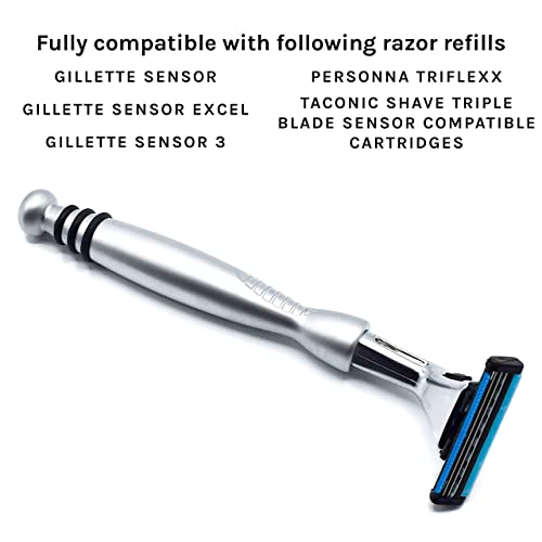 Taconic Shave, Gillette Sensor & Sensor Excel Compatible Heavyweight Triple Blade Pivot Head Razor, Includes 1 Preloaded Blade - Delivers a Smooth, Close & Comfortable Shave