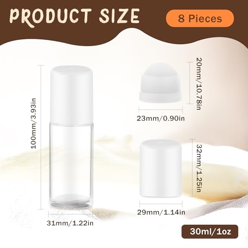 8 Pieces 30ml/1oz Clear Glass Essential Oil Roller Bottles,Empty Deodorant Roll On Bottles,Leak-Proof Cosmetic Container with Roller Balls for Perfume,Aromatherapy,Moisturizer