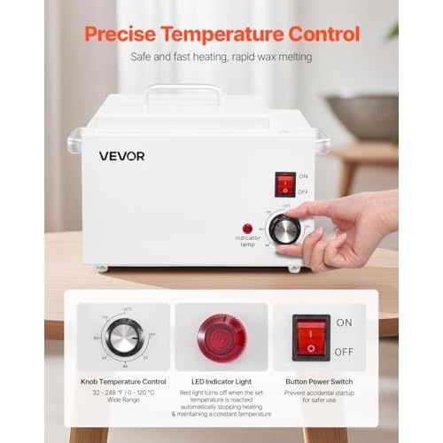 VEVOR Single Wax Warmer, 3000ML 300W Professional Wax Warmer for Hair Removal, 32 ¢µ to 248 ¢µ Adjustable Electric Waxing Heater Pot with 100PCS Sticks & 50PCS Papers for Home Use, Beauty Salon, Spa
