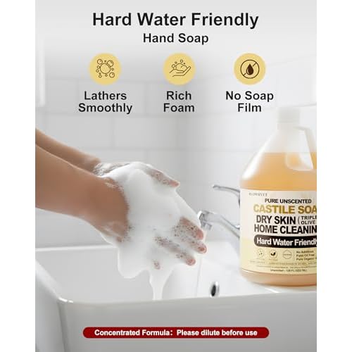 Pure Castile Soap Liquid 126 fl oz, Natural Organic Hand Soap, For Dry Skin, Hand, Face, Body £¦ Home Cleaning, Fragrance Free Vegan Hard Water Friendly-Unscented 3.75L