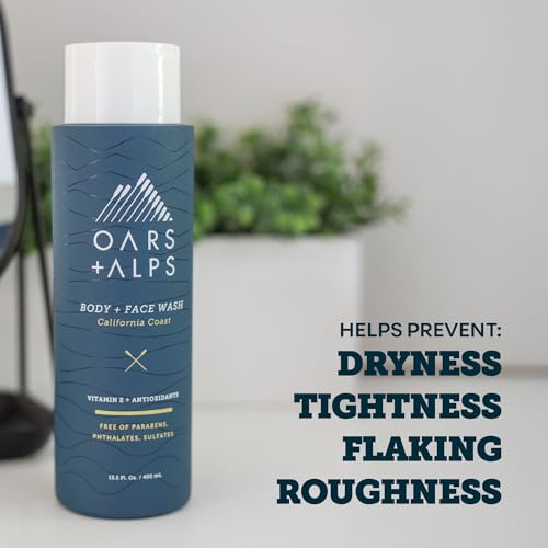 Oars + Alps Body Wash for Men, Mens Body Wash & Face Cleanser with Vitamin E & Antioxidants, Moisturizing, Paraben & Sulfate Free Cleanser, California Coast, 1pk