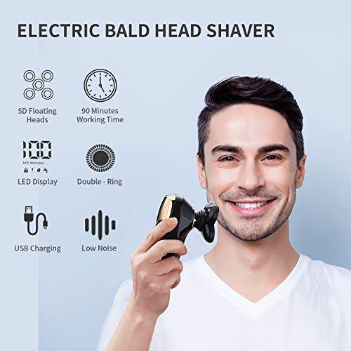 4 in 1 Electric Head Shaver Set - Bald Shaver, Wet & Dry, Cordless, with Nose & Ear Trimmer, Facial Cleansing, Rechargeable, IPX6 Waterproof