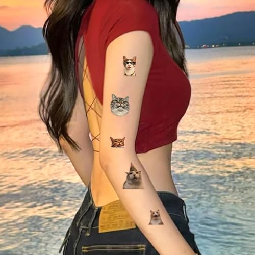75 PCS Cat Tattoos,Cute Funny Cat Meme Temporary Tattoo,Waterproof Animal Fake Tattoo Stickers,Kitty Birthday Decorations Party Supplies Favors Gifts Q734