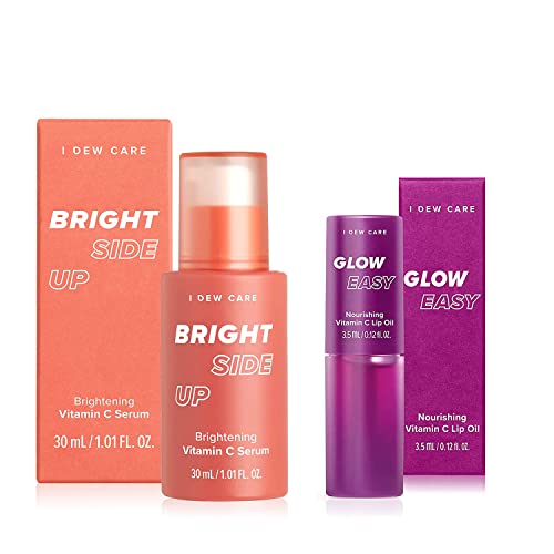I DEW CARE Bright Side Up Brightening & Hydrating Vitamin C Serum with Niacinamide + Glow Easy Vitamin C Tinted Lip Oil Gloss with Jojoba Seed Oil Bundle