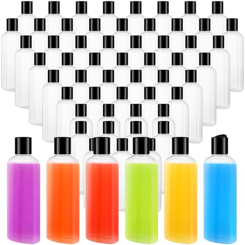 Domensi 50 Pcs Travel Bottles Bulk Empty Plastic Bottle 6.8oz Clear Refillable Squeeze Travel Containers Reusable Cosmetic Shampoo Containers with Disc Cap for Hand Sanitizers Lotions (Black Lid)
