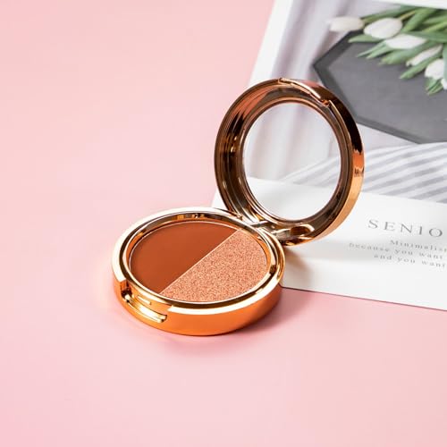 Double Color Matte Eyeshadow Palette - Shimmer Metallic Eye Shadow Powder High Pigment Eye Makeup Palette Natural Waterproof and Nude Eyeshadow Long Lasting (#03 Land-Coffee Golden Flash)