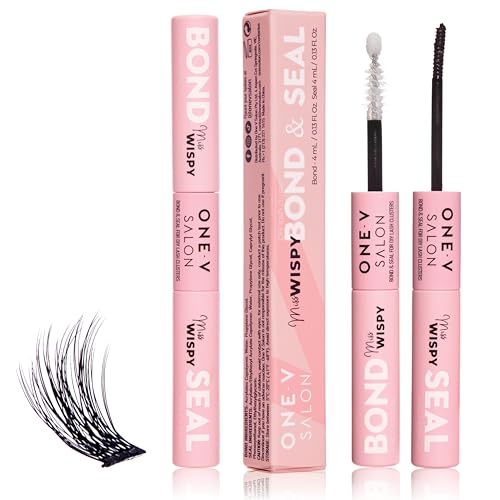 One V Salon Miss Wispy Lash Bond & Seal, 2-in-1 Super-Strong Bond & Seal Lash Glue Tube (0.13 Fl Oz + 0.13 Fl Oz) Waterproof & Non-Clumpy, Longer Retention of False Cluster Extensions, Hypoallergenic