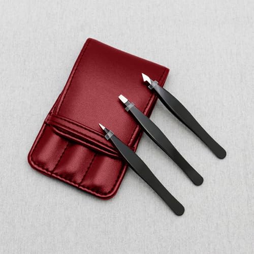Eyebrow Tweezer Set 3-Piece for Women & Men - Professional Slant and Pointed Tweezers Set with Case - Precision Tweezers Kit for Facial Hair, Splinter and Ingrown Hair Removal