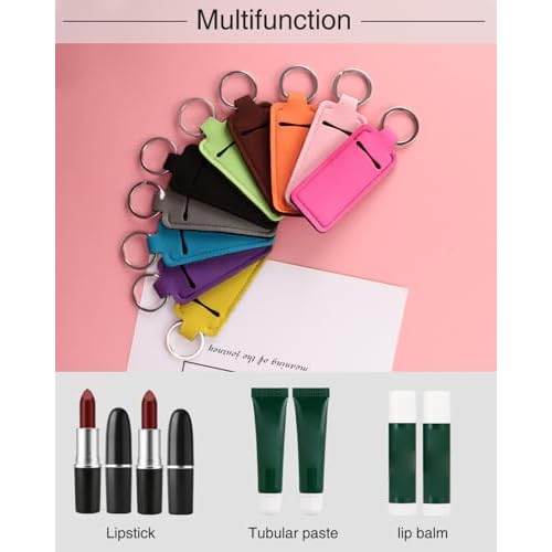 Chapstick Holder Keychain Lip Balm Holder Lipstick Sleeve Pouch Lip Gloss Holder Stocking Stuffers Gift for Women