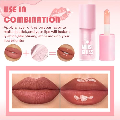 4Pcs Hydrating Lip Oil Set,Clear Lip Gloss,Long Lasting Nourishing Revitalizing for Dry Lips,Waterproof,Lip Gloss Base Flavoring Oil for Women Girls(Avocado+Grape+Peach+Honey)