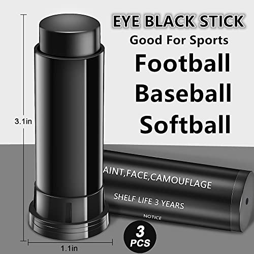 Go Ho 3PCS Eye Black Sticks for Sports,Eyeblack Baseball Face Paint,Softball/Baseball Accessories,Football Stick Eye Strips,Black Face Body Paint for Halloween Makeup