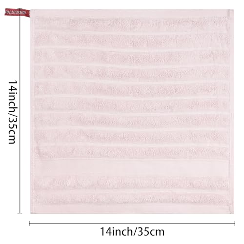 Striped 12 Pack Washcloths, Pure Cotton Face Towels, Comfort Towels for Bathroom, Hotel, Spa 14"x14" Pink