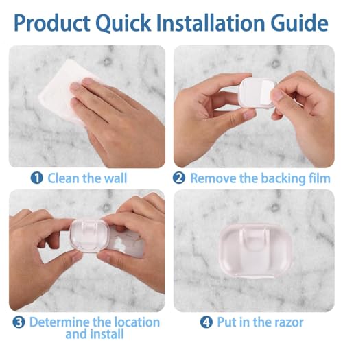 2 Pack Wall Mounted Razor Holder with Cover, Self Adhesive Razor Stand Shaver Organizer for Bathroom, Auto Closing Dust Cover Plastic Razor Organizer for Bathroom