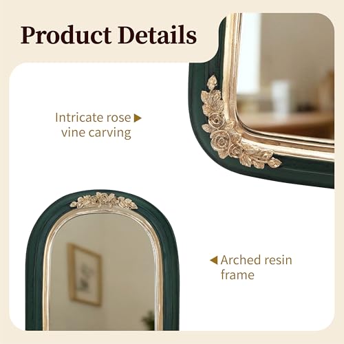 Arched Vanity Mirror Resin Frame Emerald Green and Gold Antique Rose Desktop Accent (Green)