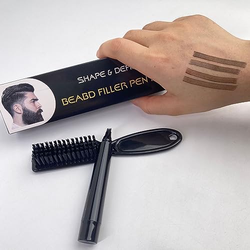 Vtrem 4 Tip Beard Pencil Filler for Men, Waterproof Sweat Proof Beard Pen Filler Fork Black Micro-Fork Barber Styling Pencil with Brush Creates Natural Looking Beard, Moustache & Eyebrows