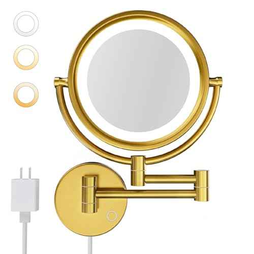 GURUN 8.5" Plug-in Magnifying Makeup Mirror with 3 Tones Dimmable LED Lights Double Sided Touch Control Wall Mounted Vanity Mirror for Bathroom with 10X Magnification M1809DGJ-T (Brushed Gold)
