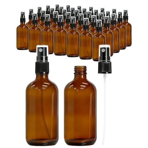 KEYWING 35 Pack Small Amber Glass Spray Bottles for Essential Oils, 4oz Empty Fine Mist Mini Spray Bottles, Refillable Containers for Hair, Travel, Plants, Cleaning, Skin Care