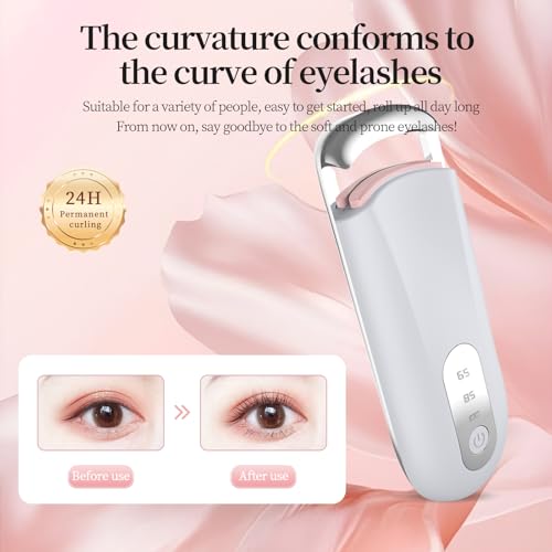 Heated Eyelash Curler for Natural Lashes 2-Level Adjustable Temperature Mini Electric Lash Curler Fast 3-Second Heat Up 24 Hours Long-Lasting Curl