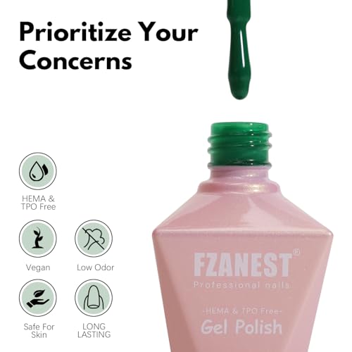 FZANEST Green Gel Nail Polish Set, Hema-free Tpo-free Spring Gel Polish Kit With Top Base Coat Nail Art Manicure Salon DIY at Home for Women