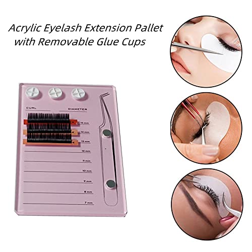 Eyelash Grafting Pallet, Acrylic Lash Tile holder, 7-15mm Scale Glue Cups Eyelash Extensions Storage Gasket Pads with Suction for Tweezers (pink)
