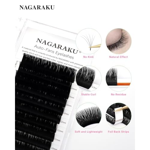 NAGARAKU Easy Fan Eyelash Extensions Volume Lashes 5 Trays in 1 Pack Easy Fanning Pesta?as Lash Extension Rapid Blooming Soft Clusters for Beginners Beauty Salon (0.05 D Curl 8-15mm Mix)