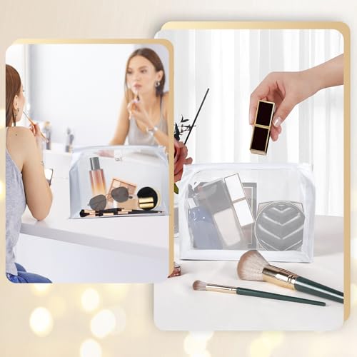 120 Pcs Mini Clear Makeup Bag 9.8 x 7.1 x 2.6 Inch Toiletry Organizer Pouches with 120 Labels Small PVC Waterproof Cosmetic Bags Transparent Zipper Bag for Organizing Women Travel Vacation Supplies
