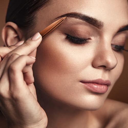 Precision Tweezers Set | Titanium Series | Slanted and Pointed Tip Tweezers Kit | Aligned & Hand-Filed Tweezer Set Professional | Hair Removal & Eyebrow Tweezers | Rose Gold