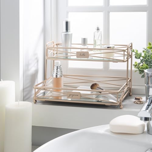 Home Details Satin Gold 2 Tier Vanity Tower (27174-SGOLD)
