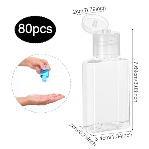80 Pcs 1 oz Travel Bottles - Hand Sanitizer Bottle Mini Clear Bottles with Flip Caps, Portable Empty Refillable Containers for Shower Gel, Face Creams, Body Lotions