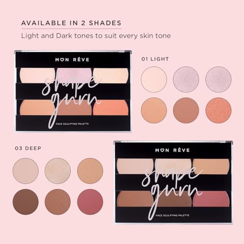 Mon R?ve 3-in-1 Contour Palette Powder ? Highlighter, Blush & Contour Makeup Palette ? Parabens-Free & Vegan Mineral Makeup Face Sculpting Kit for Light & Dark (03 Deep)