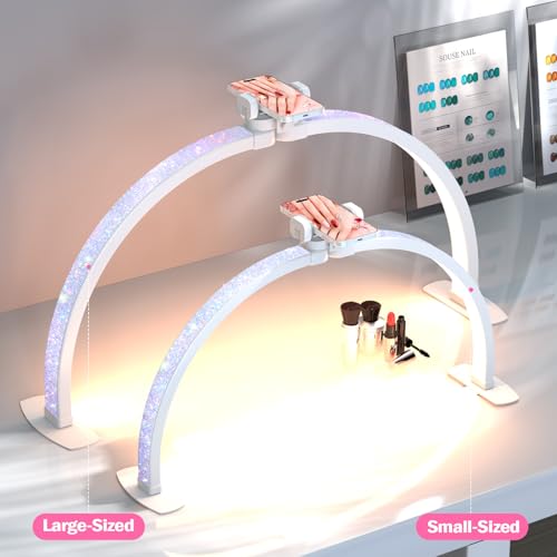 Professional Large Half Moon Light for Nail Desk with Phone Holder, 29" Arch Light for Nail Techs Nail Desk Lamp for Manicure Table, Salon, Nail Tech Lamp with Rhinestone-Encrusted(White, Large)