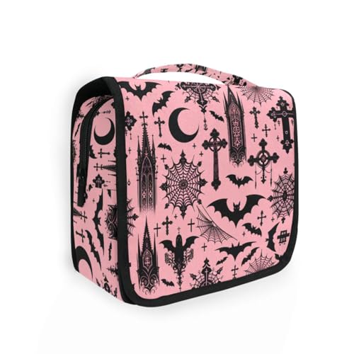 MNSRUU Hanging Toiletry Bag Black Gothic Moon Spider Webs and Bats Travel Makeup bag for Toiletries Portable Travel Toiletry Organizer Cosmetic Bags with Hanging Hook