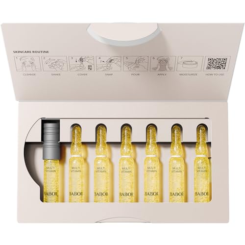 BABOR Multi Vitamin Ampoule Concentrate, Revitalize Dull Tired Skin, Vitamin A Increases Radiance, Vitamin C Evens Tone, Niacinamide Supports Skin Barrier, Vitamin Skincare Capsules, 7 Treatments
