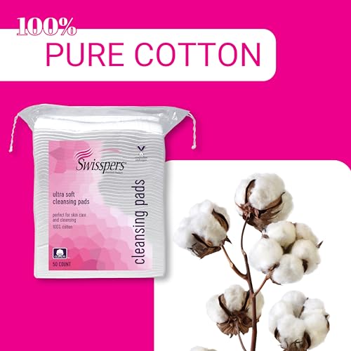Swisspers Premium Ultra Soft Cleansing Pads – 50 Count (Pack of 3) – Large Rectangular Pads for Gentle and Versatile Skincare – 100% Lint-Free Cotton