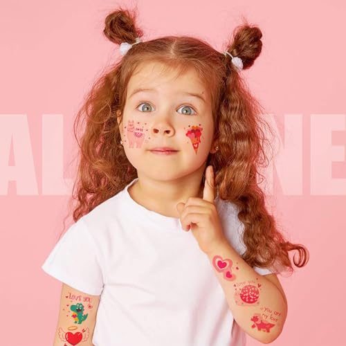 JUNEBRUSHS 180 Pcs Valentine's Day Temporary Tattoos, Valentines Tattoos Stickers 30 Styles Face Make up Goodie Bag Stuffers Gift Filler for Valentines Accessories Party Favors Decorations