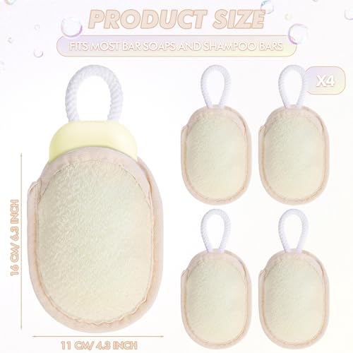 Sunnyray 4 Pcs Bath Body Exfoliating Soap Saver, Exfoliator Scrubber Pouch, Bath Loofah Sponge Body Scrubber Shower Sponge Exfoliating Mesh Pouf for Women and Men Bathing (Yellow)