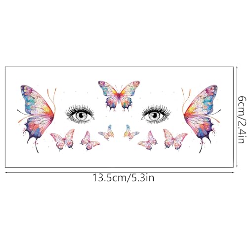 20 Sheets Glitter Fairy Makeup Tattoo Kit, Fairy Face Gems Accessories for Women Butterfly Face Temporary Tattoos Stickers for Eyes Princess Rave Party Favors Gifts