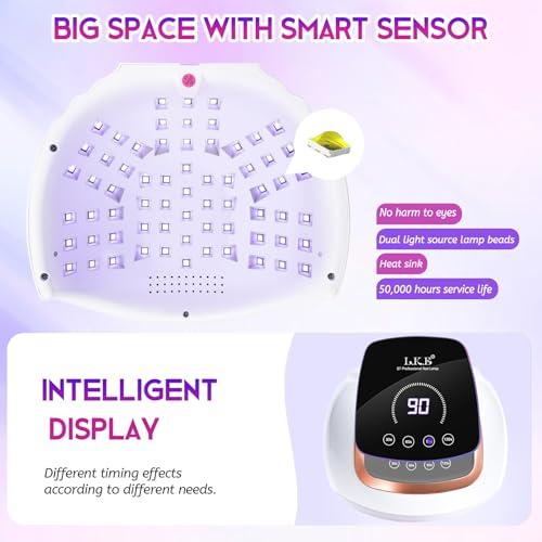 Wisdompark 268W UV LED Nail Lamp, Nail Dryer for Gel Polish, 4 Timers Curing Lamp Professional Nail Light, 66Pcs Uv Beads and Automatic Sensor (Gold) (Black)