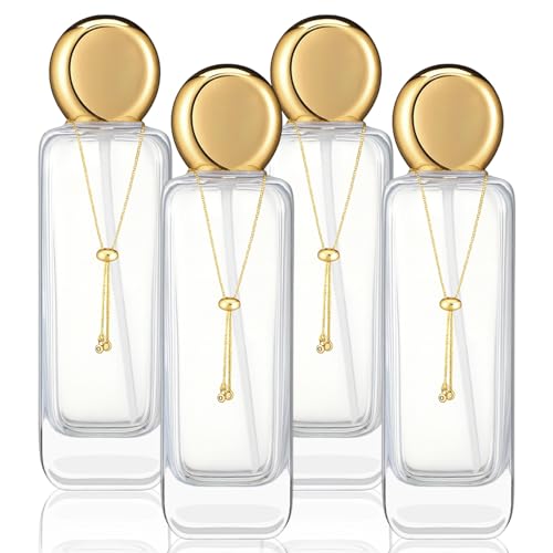4 Pcs 4oz Luxury Glass Bottles with Pump Glass Toner Bottle with Gold Chain Perfume Spray Bottle Travel Lotion Vial with 2 Plastic Pump Head 2 Spray Head for Cosmetic Toner(Clear)