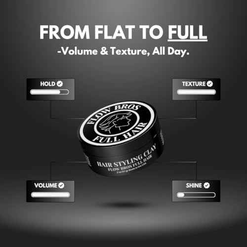 Flow Bros Men's Hair Clay - Strong Hold, Nourishing Formula, Low Shine - Adds Volume and Texture - 2oz