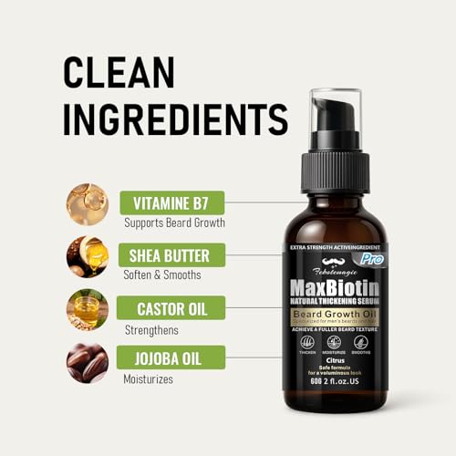 Biotin Beard Growth Oil for Men - 2 Pack Natural Conditioning Oil with Castor & Jojoba | Scented with Citrus & Shea Butter | Softens, Thickens, Moisturizes | Premium Beard Gift Set 2 OZ Each