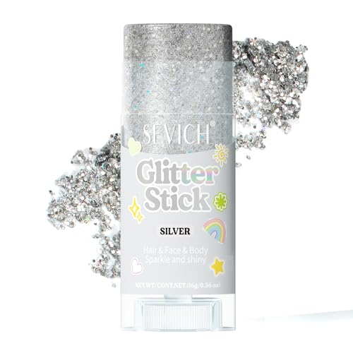 SEVICH Mardi Gras Hair Glitter Stick Sliver for Face Body,Kids & Skin Safe Waterproof Sparkle with No Glue Needed,Easy to Apply and Remove for Parties Festivals Makeup,Child Friendly 15g