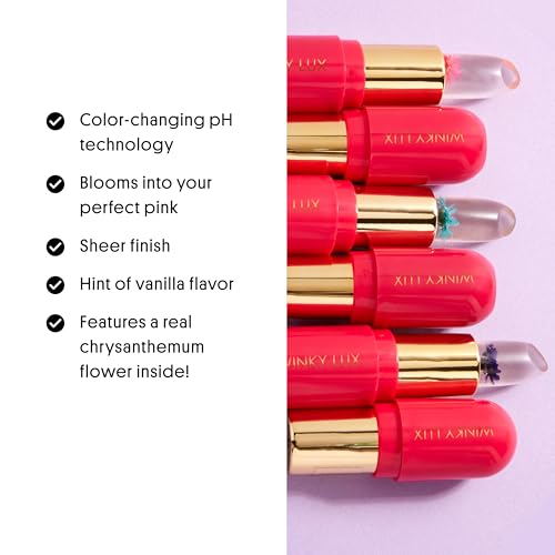 Winky Lux Flower Balm, pH Lip Balm, Color Changing Lipstick and Tinted Lip Balm, Vegan & Cruelty Free, Hydrate & Plump, Sheer Pink Lipstick, Pink Flower with Vanilla Scent