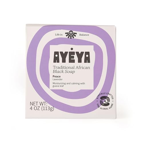 AY?YA African Black Soap Bar ? Peace ? Lavender ? Calming Raw African Black Soap for Face & Body ? Natural Bar for Acne, Dark Spots & Sensitive Skin