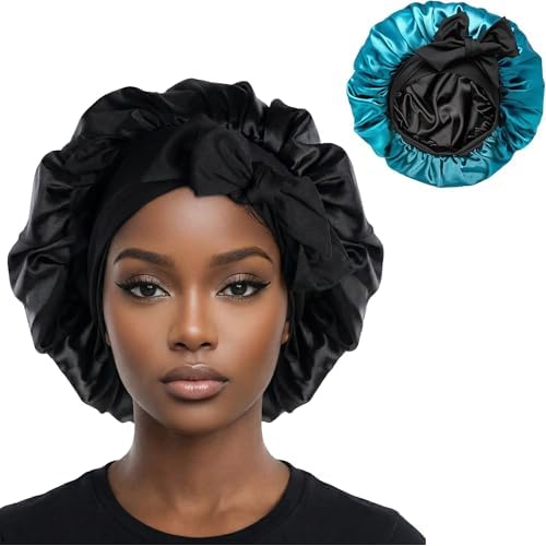 Funky Junque Satin Silk Sleep Bonnet ? Double Layer Reversible Hair Wrap for Women, Adjustable Sleep Cap for All Hair Types
