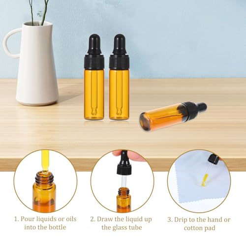 5ml Glass Dropper Bottles, 100 Pcs Amber Bottles with Black Caps, Leakproof Essential Oil Containers for DIY Perfume, Travel Liquids, Aromatherapy, Lab Sample & Hair Oil Storage